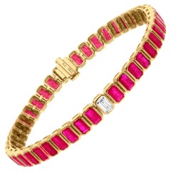 Rubí natural Piedra preciosa Pulsera Diamante 10 Kilates Oro Amarillo Joyería hecha a mano