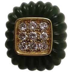 1980s Montreaux Nephrite Jade Diamond Gold Ring 2