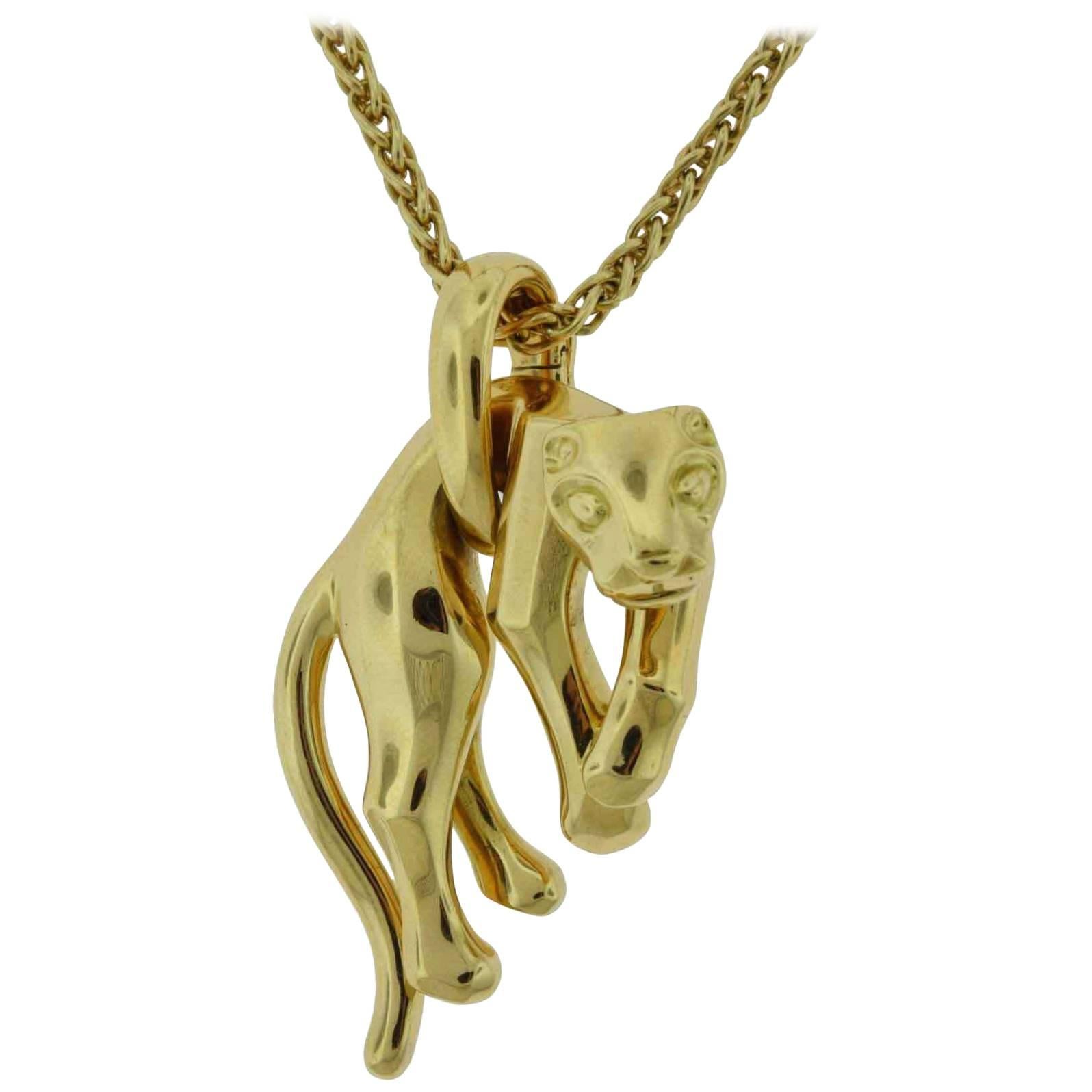 Cartier Yellow Gold Panthère Pendant with separate Cartier Chain For Sale
