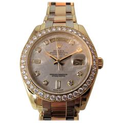 Pre-owned Rolex18K Yellow, White Gold Rose Gold Diamond Tridor Bracelet Watch