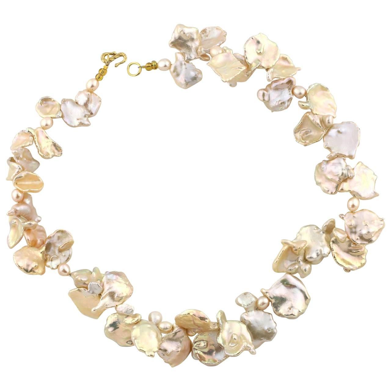 Light Peachy Goldy color Keshi Pearl necklace