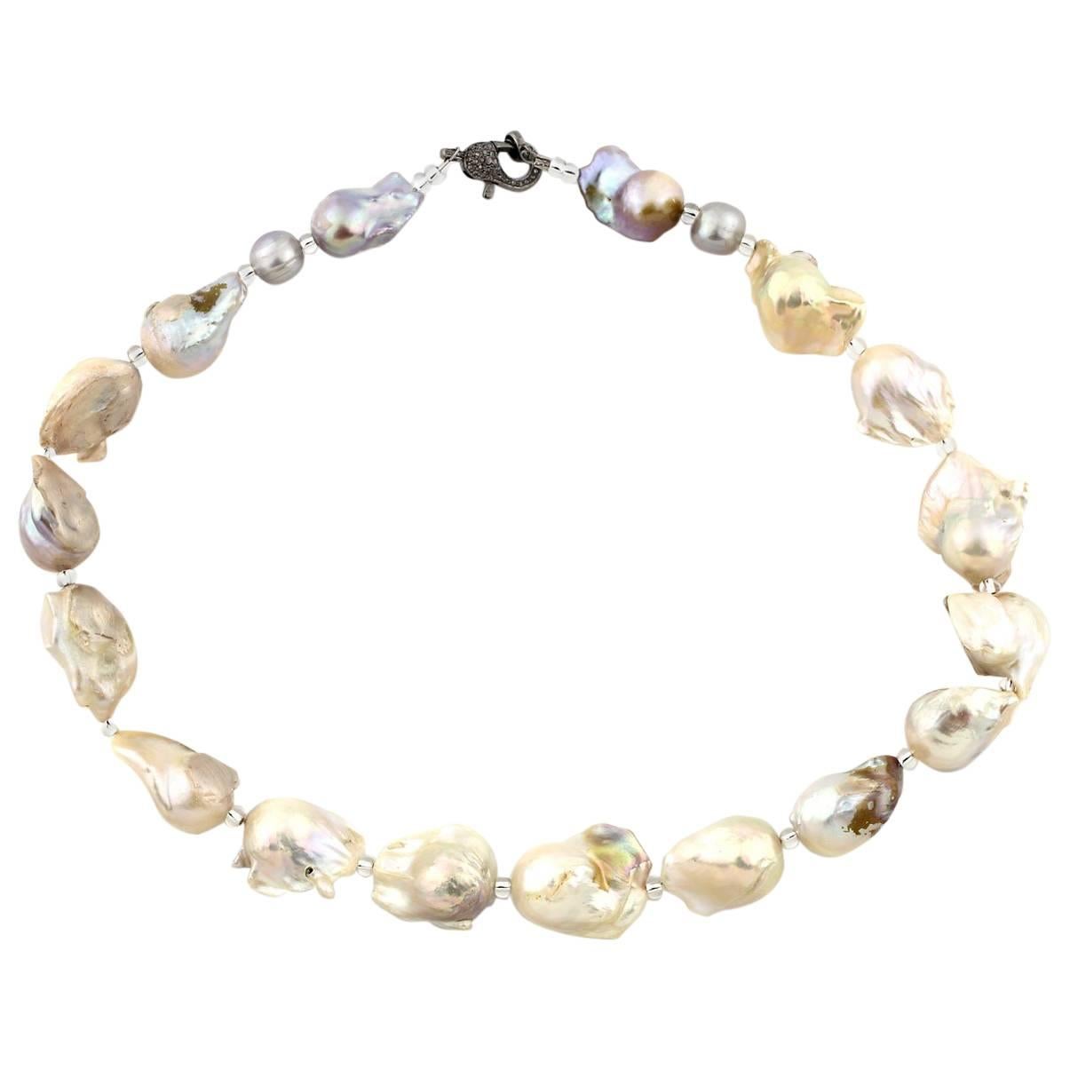 Gemjunky Spectacular 20" Slightly Gold Tone Natural Baroque Pearls Necklace