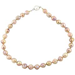 Pink gold glowing natural Pearl Necklace 11