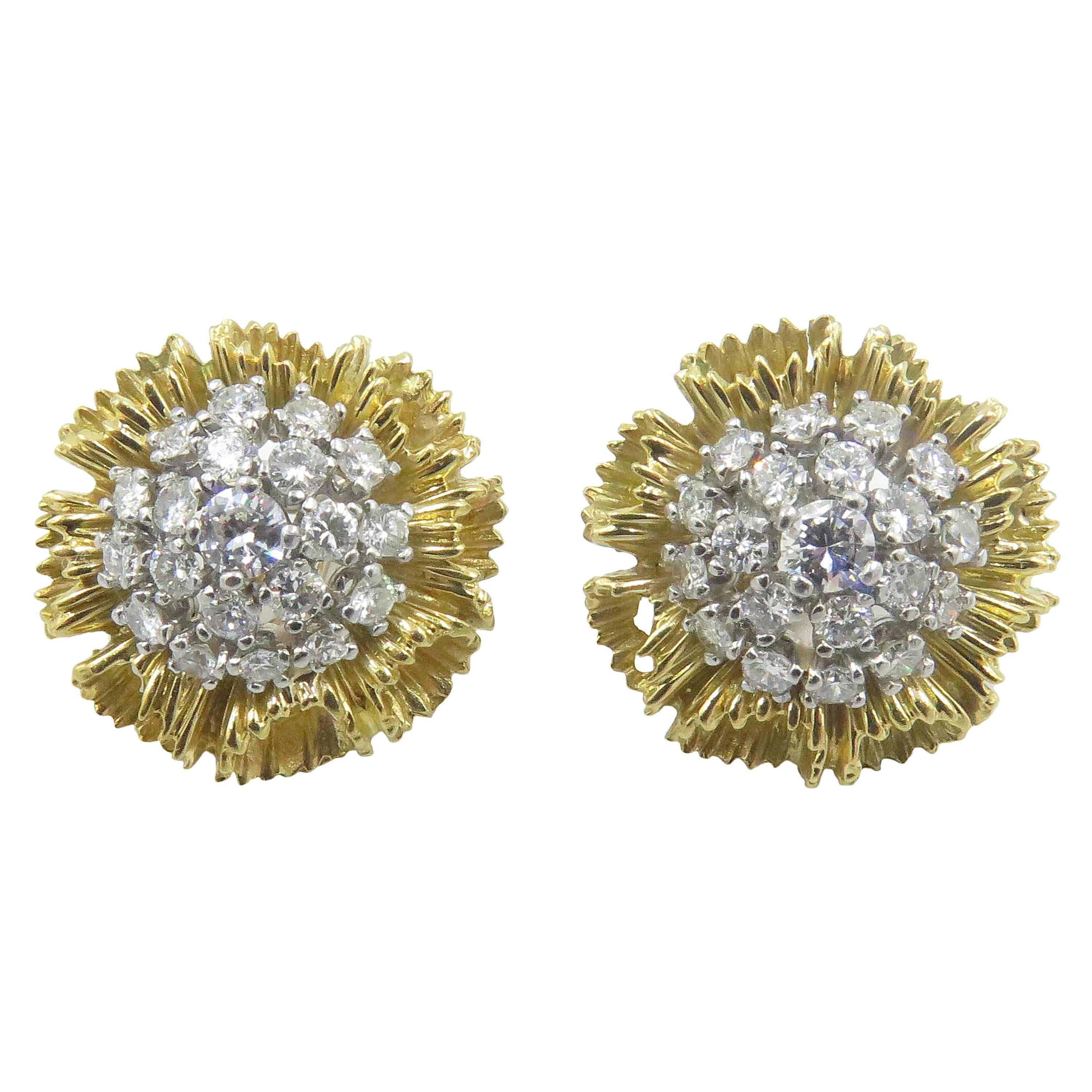 1960s Diamond Gold Flower Earrings