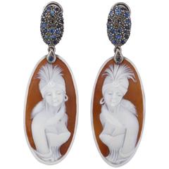 Amedeo Liberty Cameo Sapphires Diamonds Earrings 3