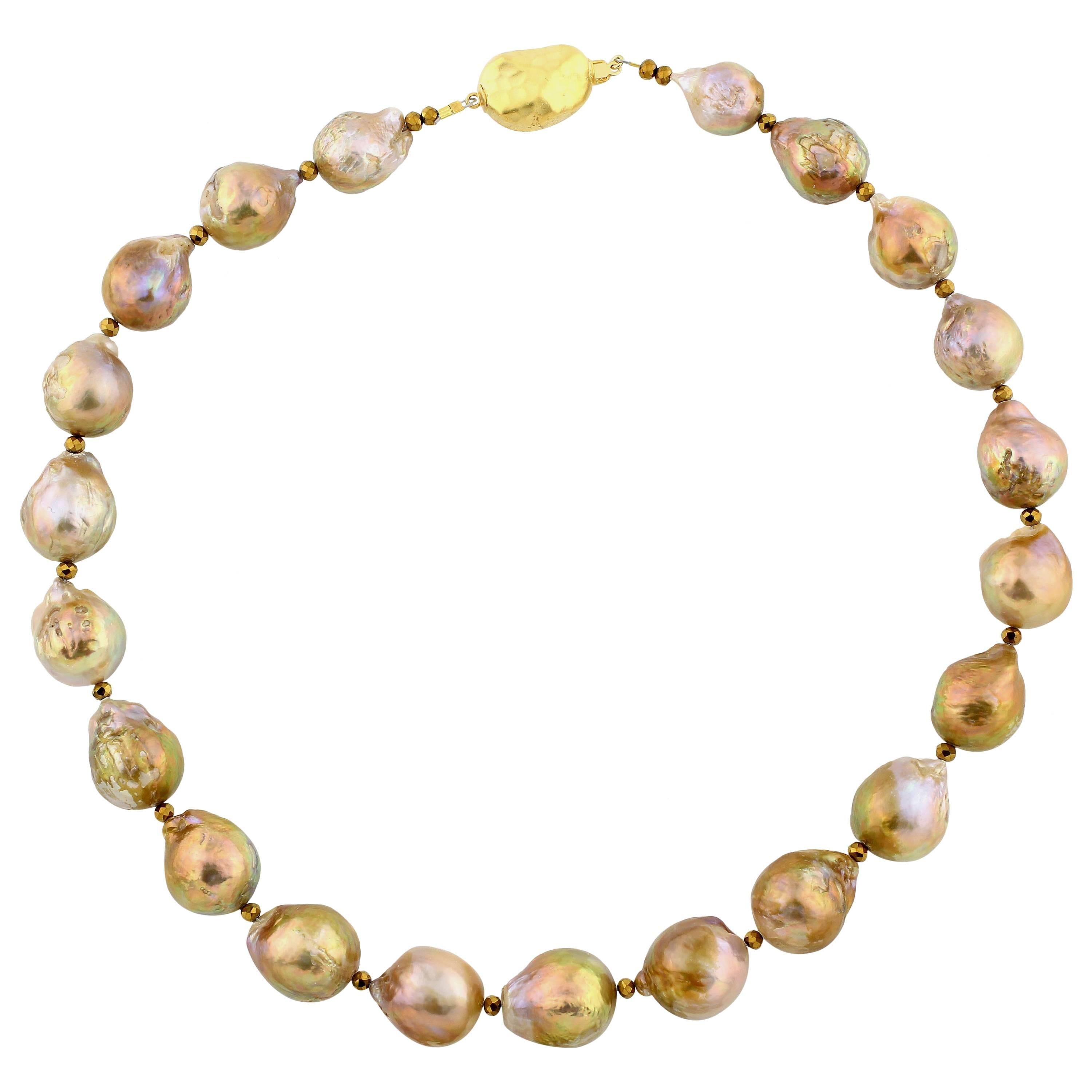 AJD Absolutely Magnificent Classic Unique Handmade Golden Wrinkle Pearl Necklace For Sale