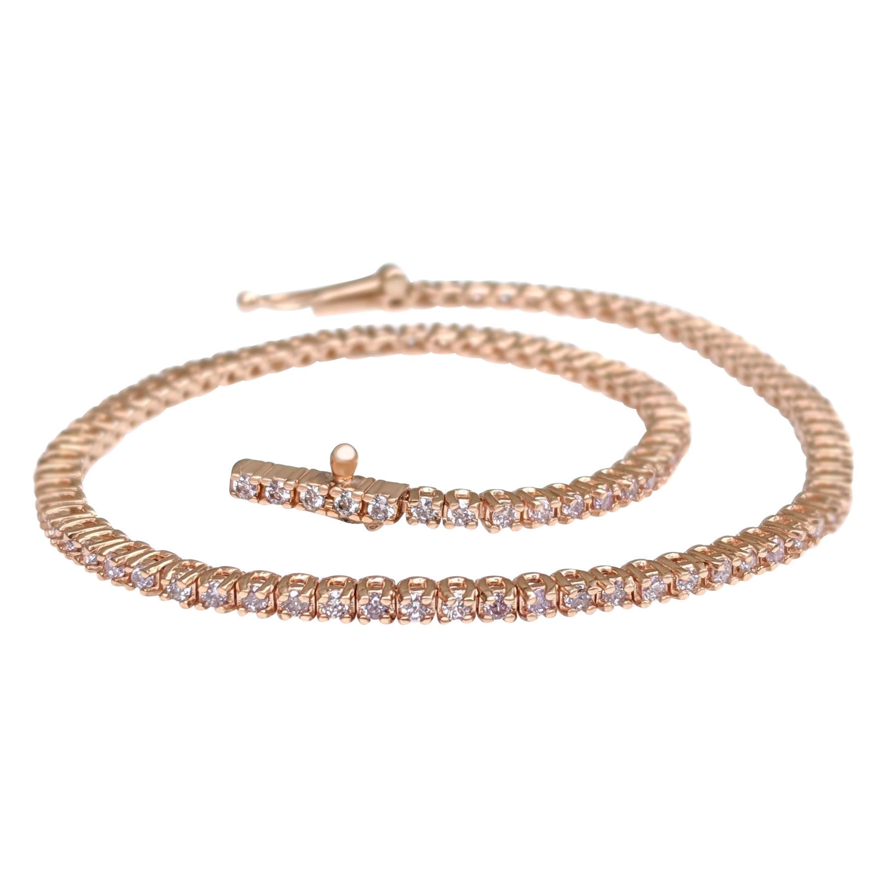 PAS DE RÉSERVE ! 1.04Ct Fancy Light Pink Diamond Tennis Bracelet en or rose 14K