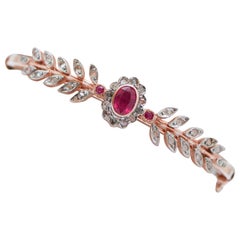 Rubies, Diamonds, Rose Gold and Silver Bracelet.