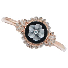 Pulsera Retrò de ónice, cristal de roca, aguamarina, diamantes, oro rosa y plata.