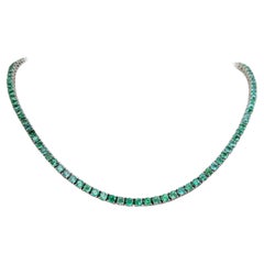 NO RESERVE! 10.40 Carat Natural Emerald Riviera - 14 kt. White Gold - Necklace