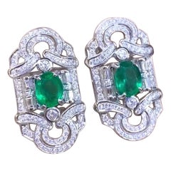 AIG Certified 4.00 Ct Zambian Emeralds  2.70 Ct Diamonds 18K Gold Earrings