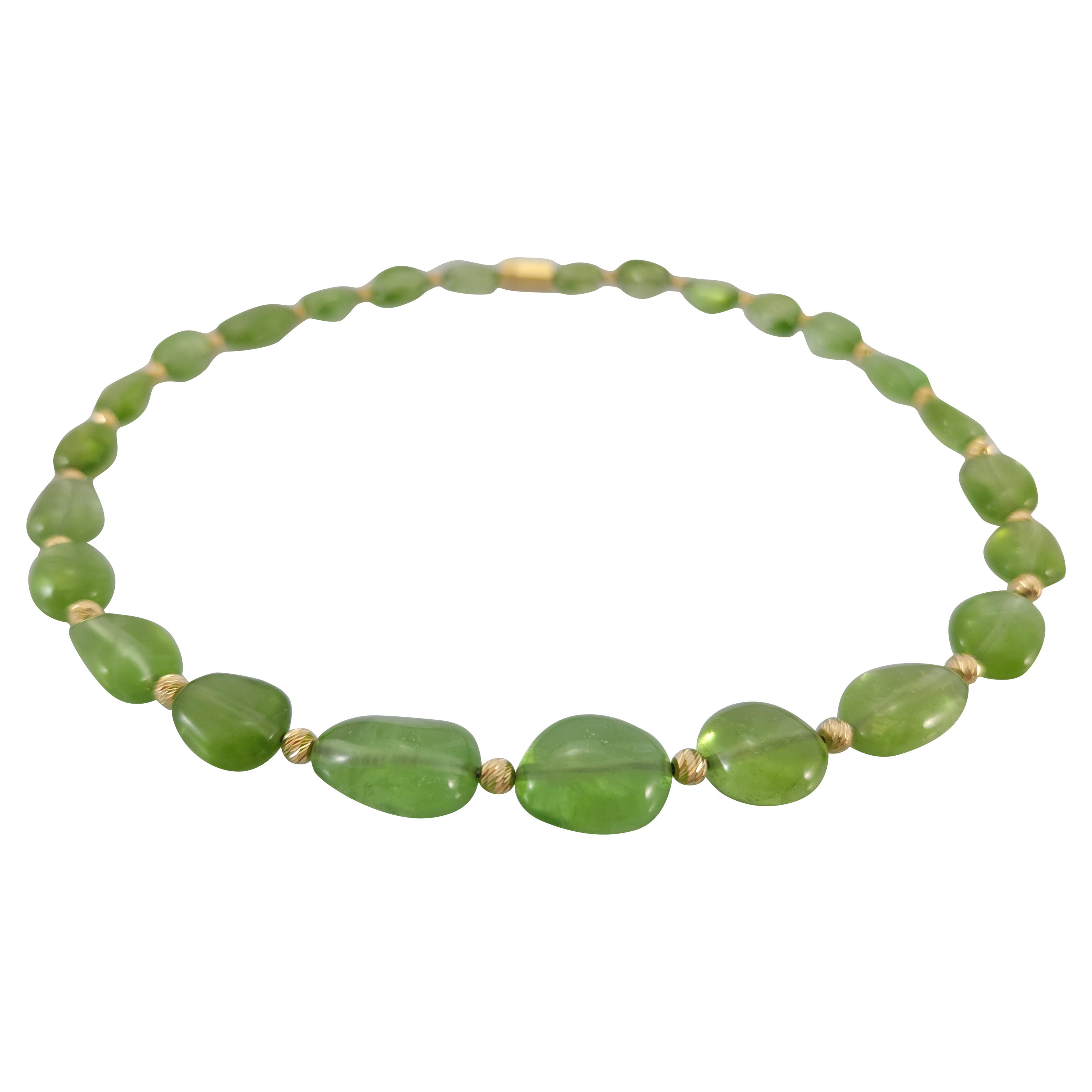 Green Peridot Baroque Beaded Necklace with 18 Carat Yellow Gold