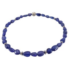 Blue Tanzanite Baroque Beaded Necklace with 18 Carat White Gold
