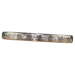 Antique Art Deco 18K White Gold Single Cut Diamond Engraved Band - Size 5 1/2