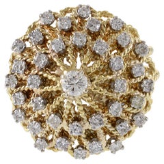 Vintage Retro Era 14KT Yellow Gold Braided Dome Diamond Cocktail Ring