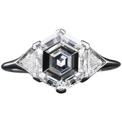 Vintage 2.91 Carat Hexagon Diamond Platinum Engagement Ring