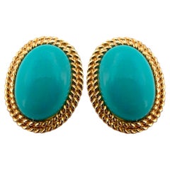 Elegant Persian Turquoise Earrings in 14K Yellow Gold