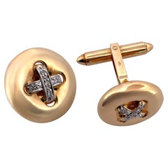 Gorgeous Button Cufflinks: 14K Yellow Gold with Natural White Diamonds