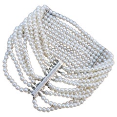 Elegant 14K White Gold Pearl Seed Bracelet With Natural Diamonds Clasp