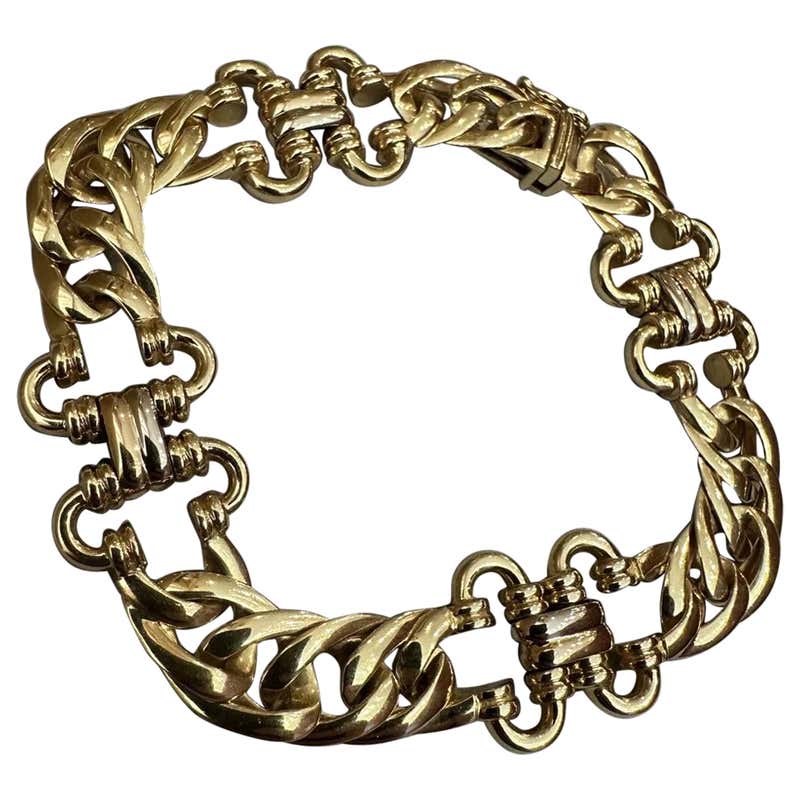 1990's Wide Diamond Curb Link 18K Yellow Gold Bracelet For Sale at 1stDibs