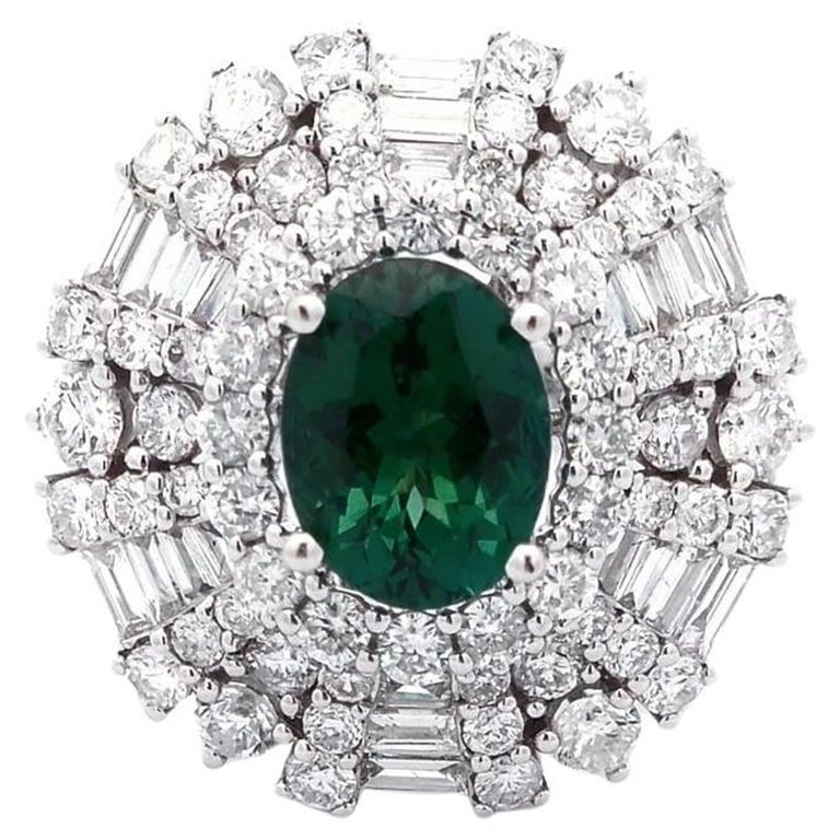Green Tourmaline 4 Carat Ring in 18K Gold