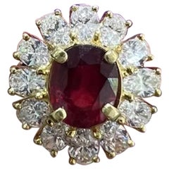 5 Carat Ruby & 3.60 Carat Natural Diamond Halo Cocktail Ring 18k Yellow Gold