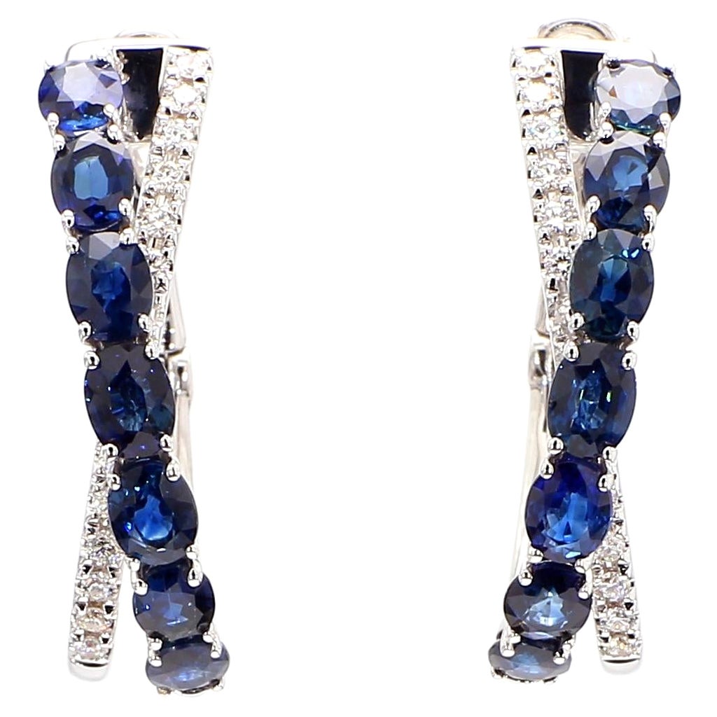 Natural Blue Oval Sapphire and Diamond 3.29 Carat TW Gold Stud Earrings