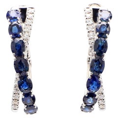 Natural Blue Oval Sapphire and Diamond 3.29 Carat TW Gold Stud Earrings