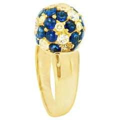 Blue-Sapphire Diamond 18k Yellow Gold Sphere Ring