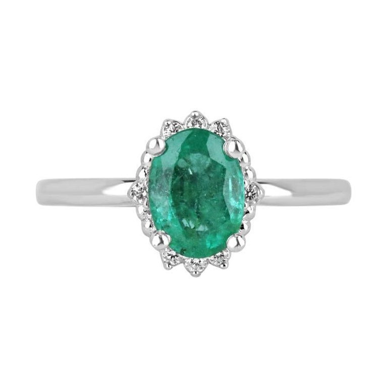 1.30tcw 14K Natural Oval Emerald & Diamond Accent Ring