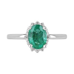 Bague ornée d'émeraudes ovales naturelles 14 carats et de diamants 1,30 ctw