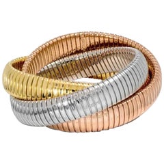 Estate " H Gold" Tri Color Interwoven Rolling Stretch Bracelet 18YG, RG, WG 87Gm