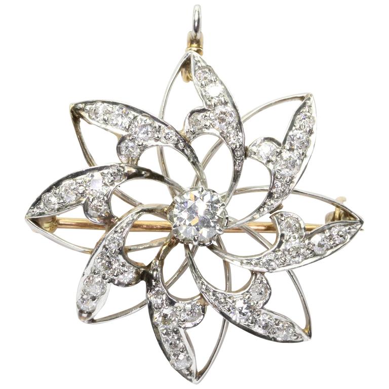 Antique Edwardian Diamond Gold Platinum Floral Pendant at 1stDibs