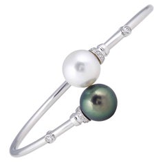 South Sea Tahitian Pearl Diamond Bypass Bangle 18K White Gold 