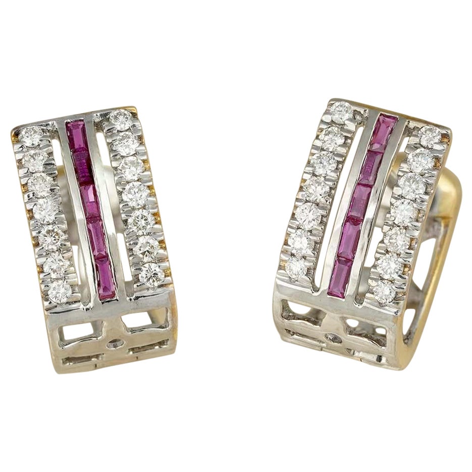 Moi Freida Gold Ruby and Diamond Clip Earrings For Sale