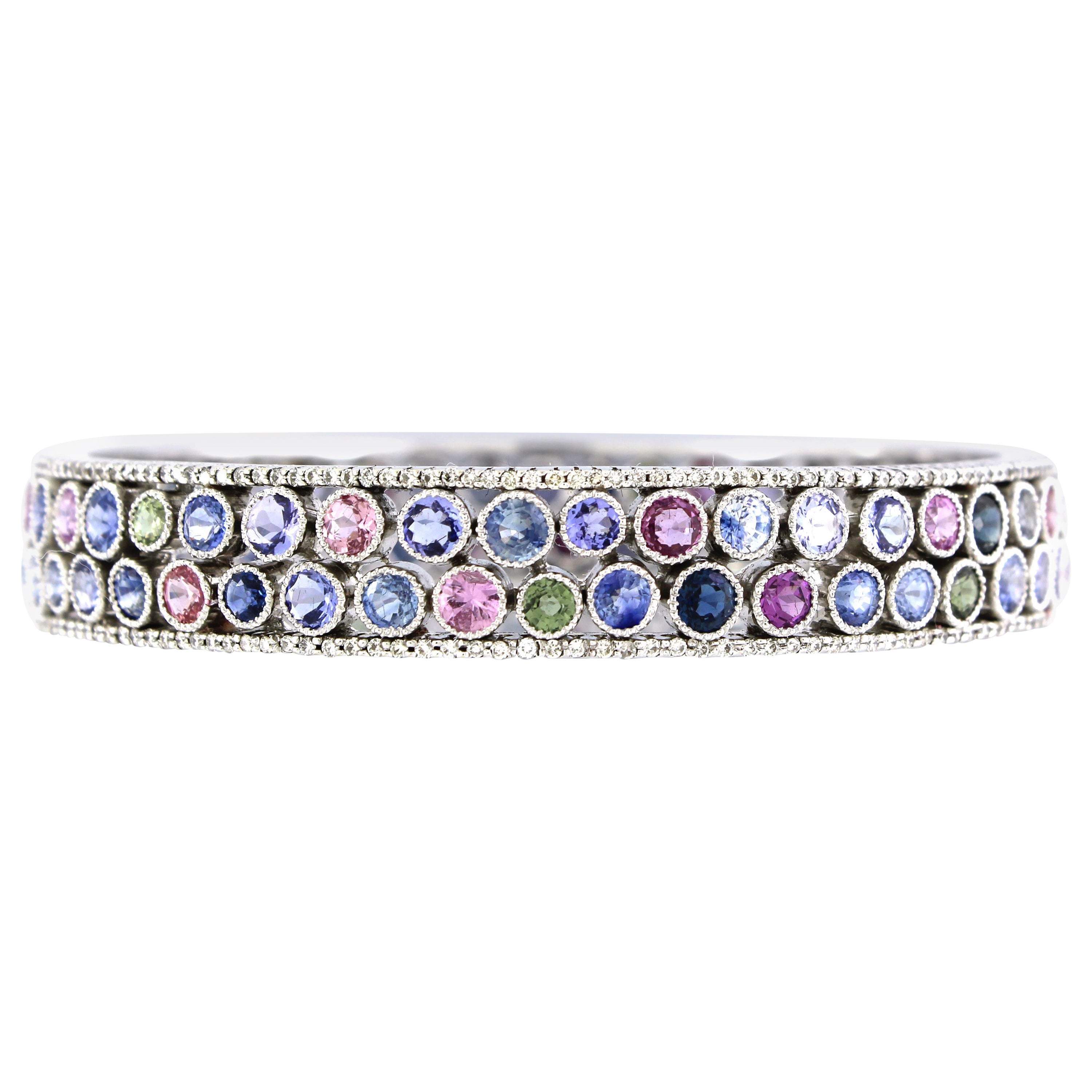 28 cts of Multi Colored Sapphires Bangle For Sale