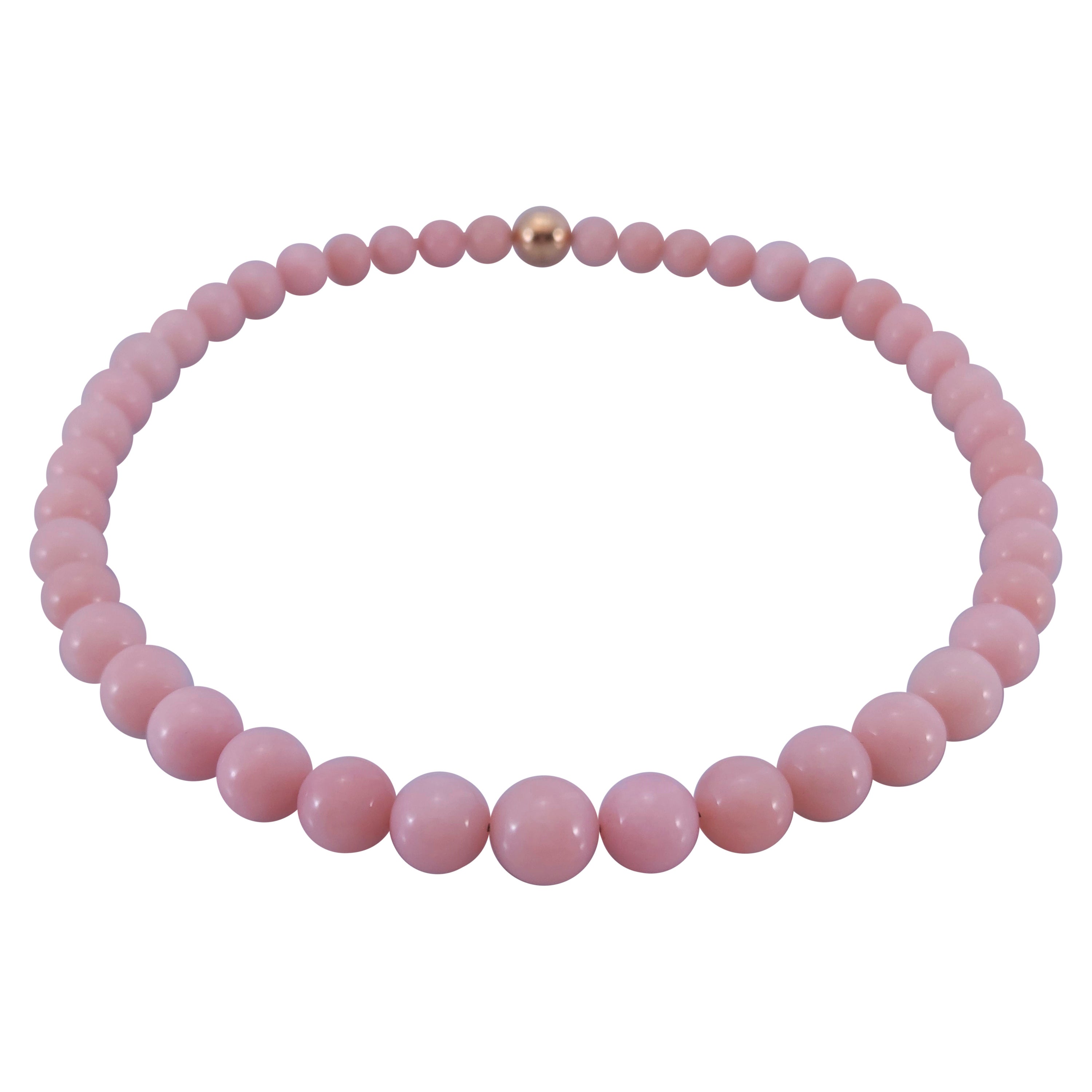 Collar de cuentas redondas de ópalo rosa con oro rosa de 18 quilates