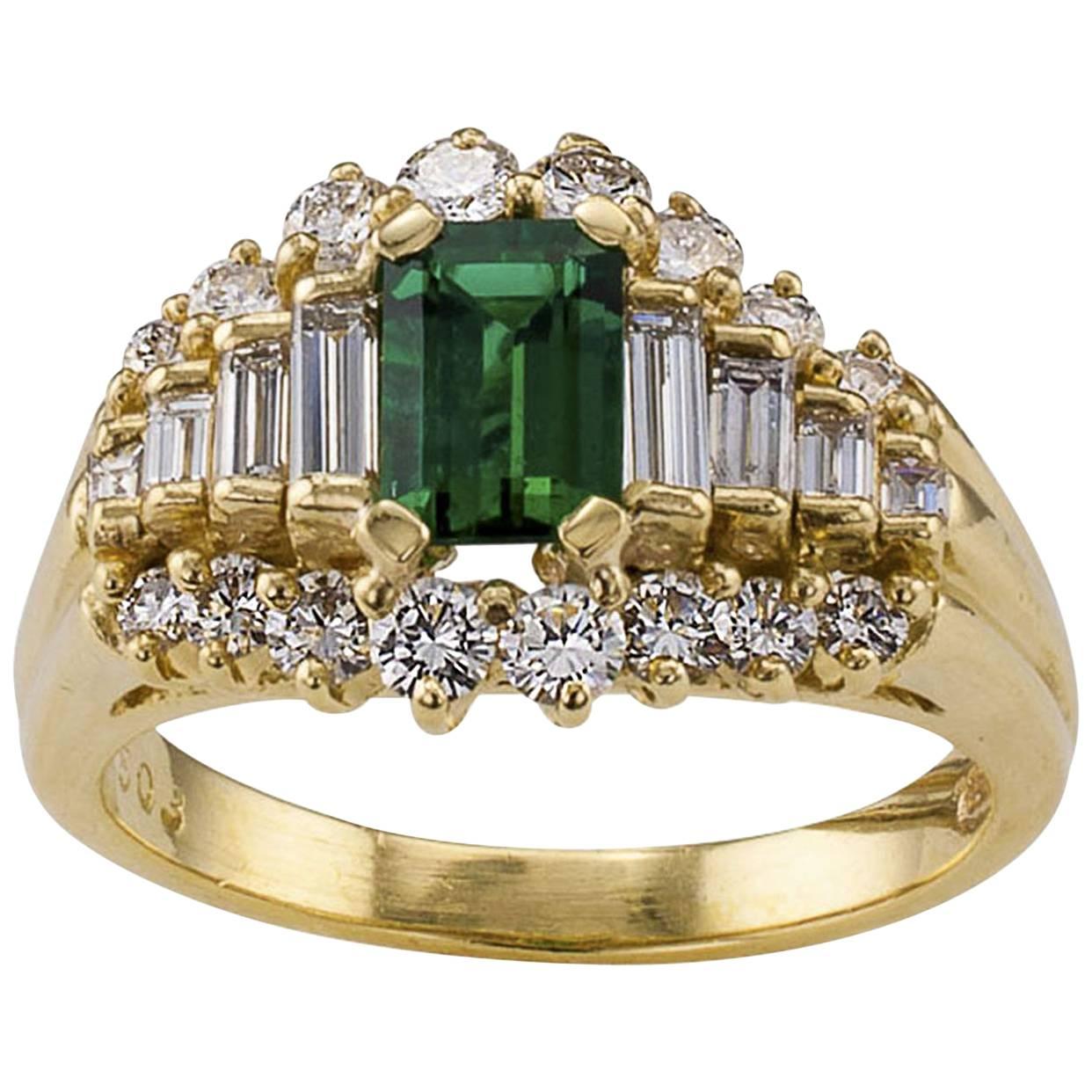 Emerald-cut Emerald Diamond Yellow Gold Ring