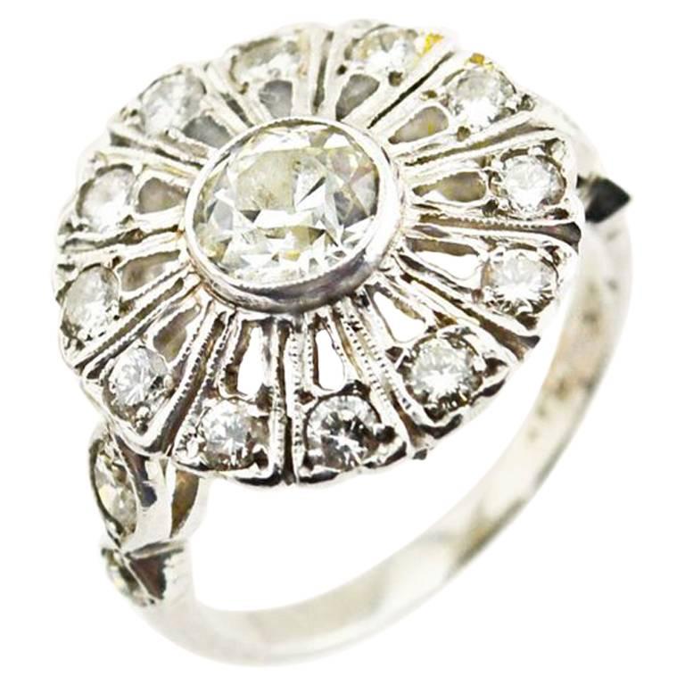 Antique Edwardian Diamond Platinum Cluster Ring For Sale