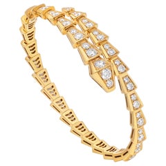 18k Yellow Gold 3 Ct Pave Diamond Serpenti Viper Slim Bracelet Size small