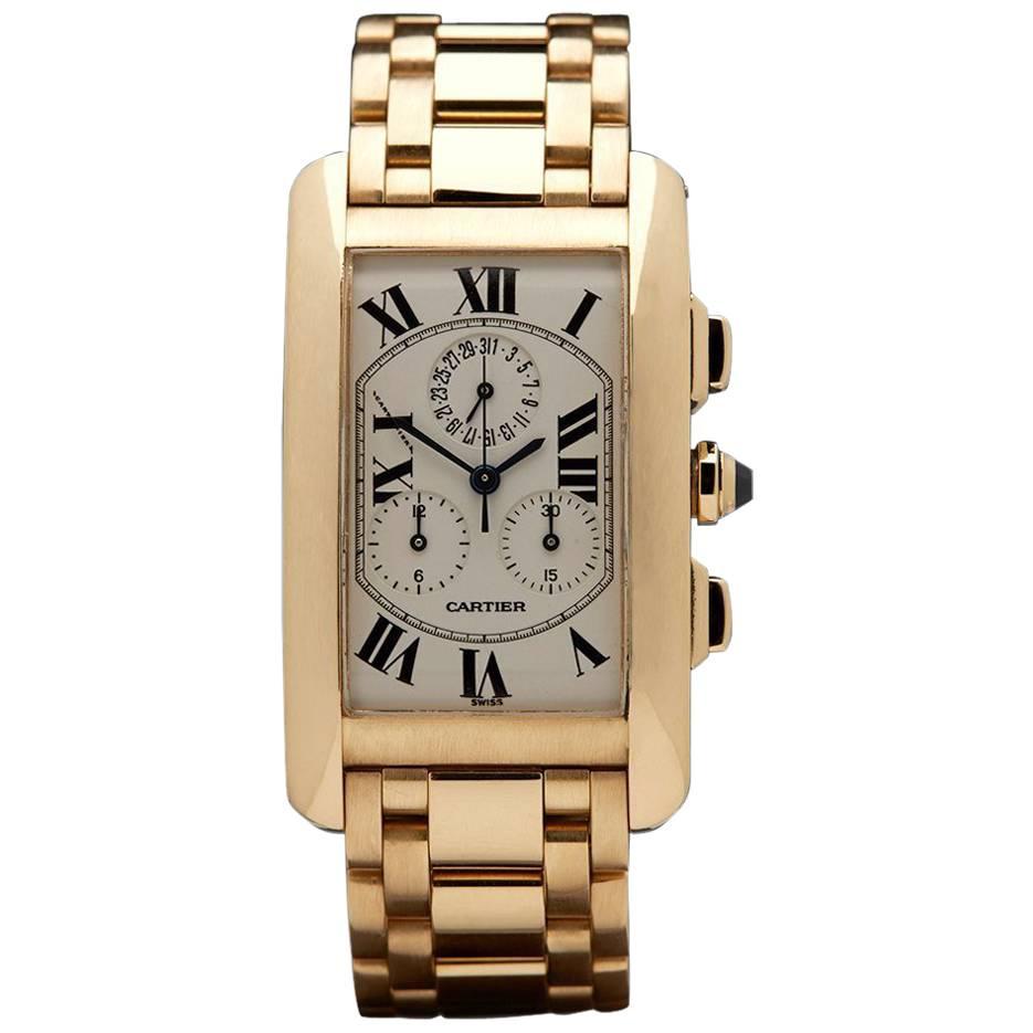 Cartier Yellow Gold Tank Americaine chronograph Quartz Wristwatch 