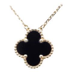 VAN CLEEF & ARPELS 18k Yellow Gold Black Onyx Vintage Alhambra Pendant Necklace
