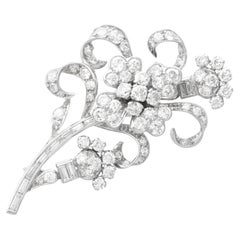 Antique 5.85Ct Diamond and 15k White Gold Floral Brooch Circa 1925