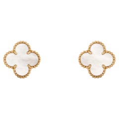 VAN CLEEF & ARPELS 18k Yellow Gold Mother Of Pearl Vintage Alhambra Earrings