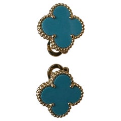 VAN CLEEF & ARPELS 18k Yellow Gold Turquoise Vintage Alhambra Earrings