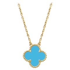VAN CLEEF & ARPELS 18k Yellow Gold Turquoise Vintage Alhambra Pendant