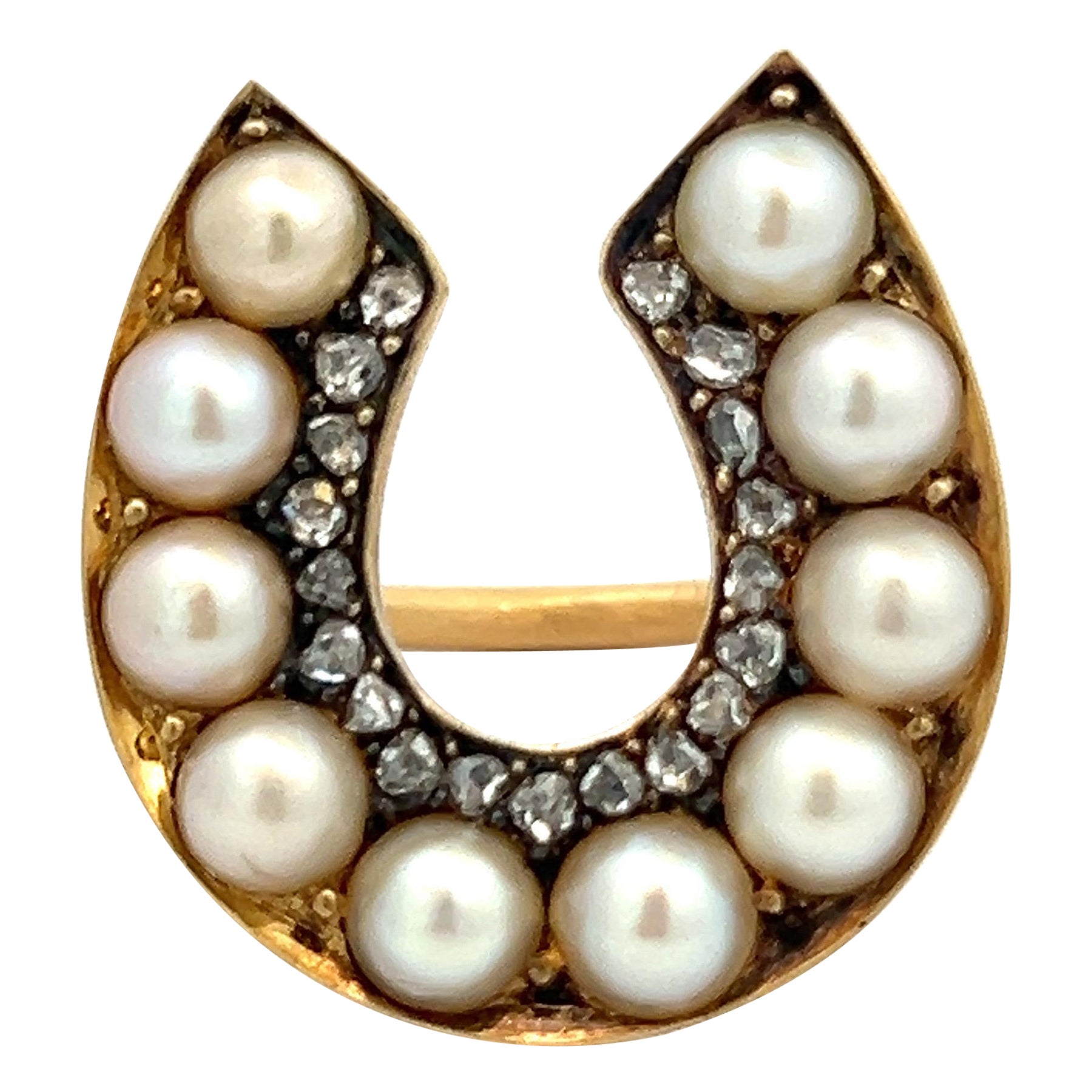 Pearl and Diamond Horseshoe Ring