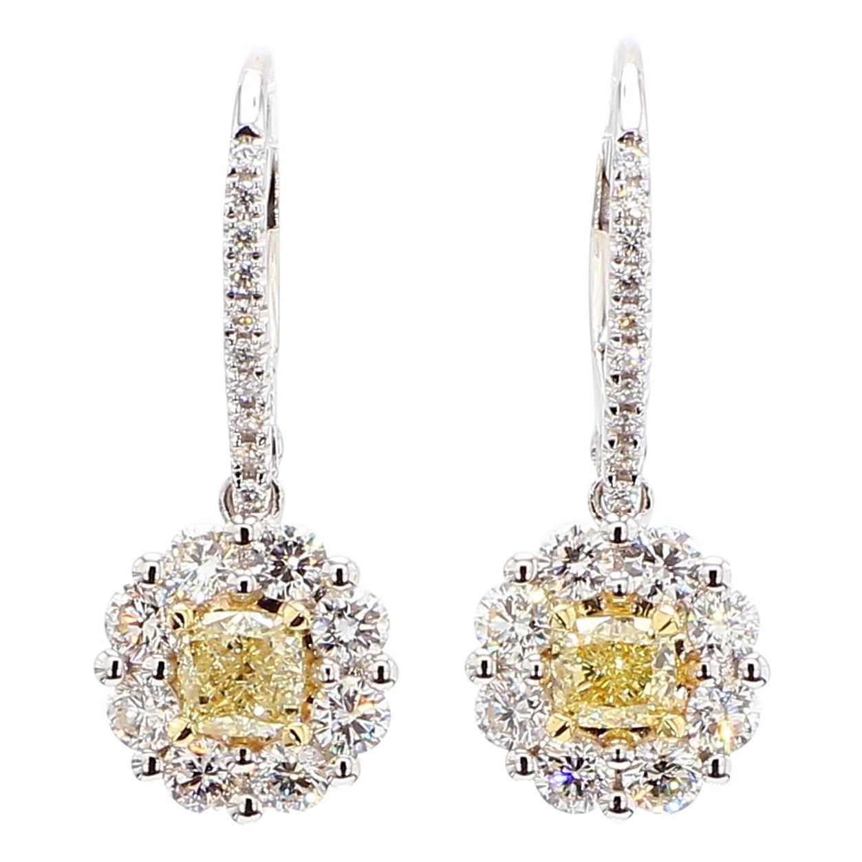 Pendientes de gota de oro amarillo natural con diamante en cojín de 1,45 quilates TW