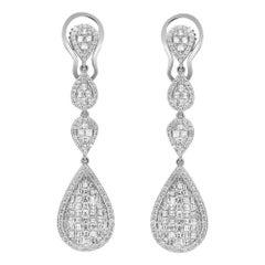 Orecchini lunghi con diamanti taglio Princess e Round in oro bianco 14K 3.19Cttw