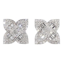 Natural White Baguette Diamond 1.00 Carat TW Gold Stud Earrings
